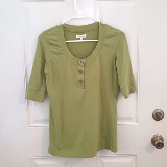 Calvin Klein vintage retro style fern green blouse size S - Picture 1 of 7